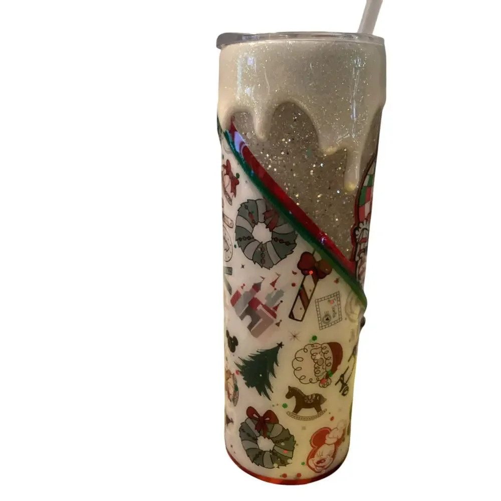 Disney Inspired Custom Mickey and Friends Christmas Holiday Snow Tree Tumbler